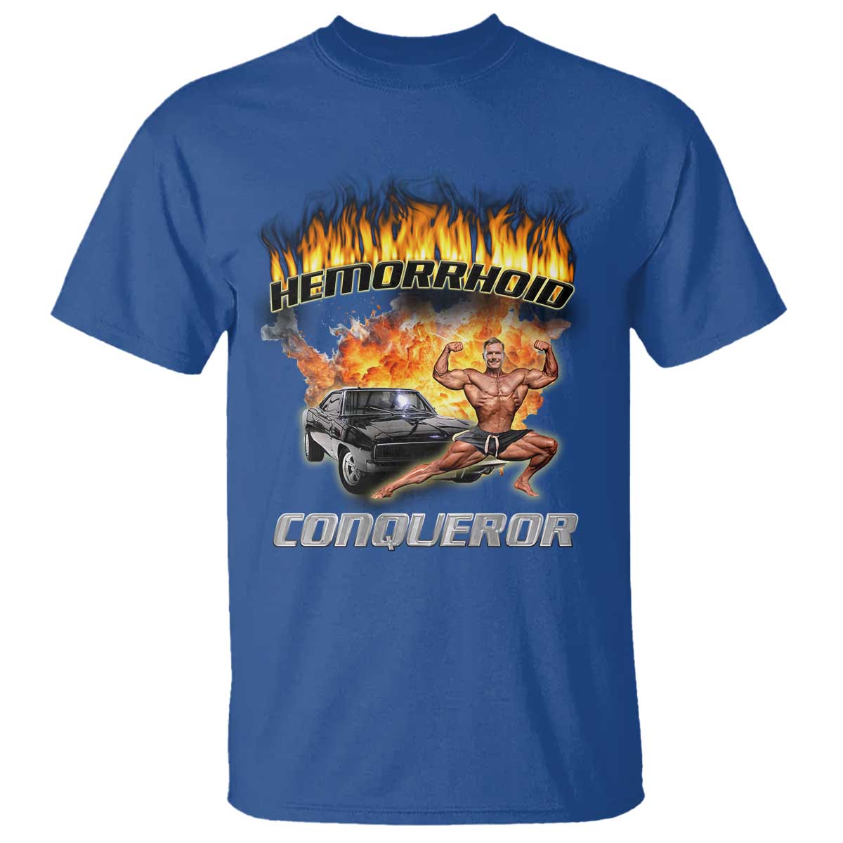 funny-joke-meme-hemorrhoid-conqueror-t-shirt