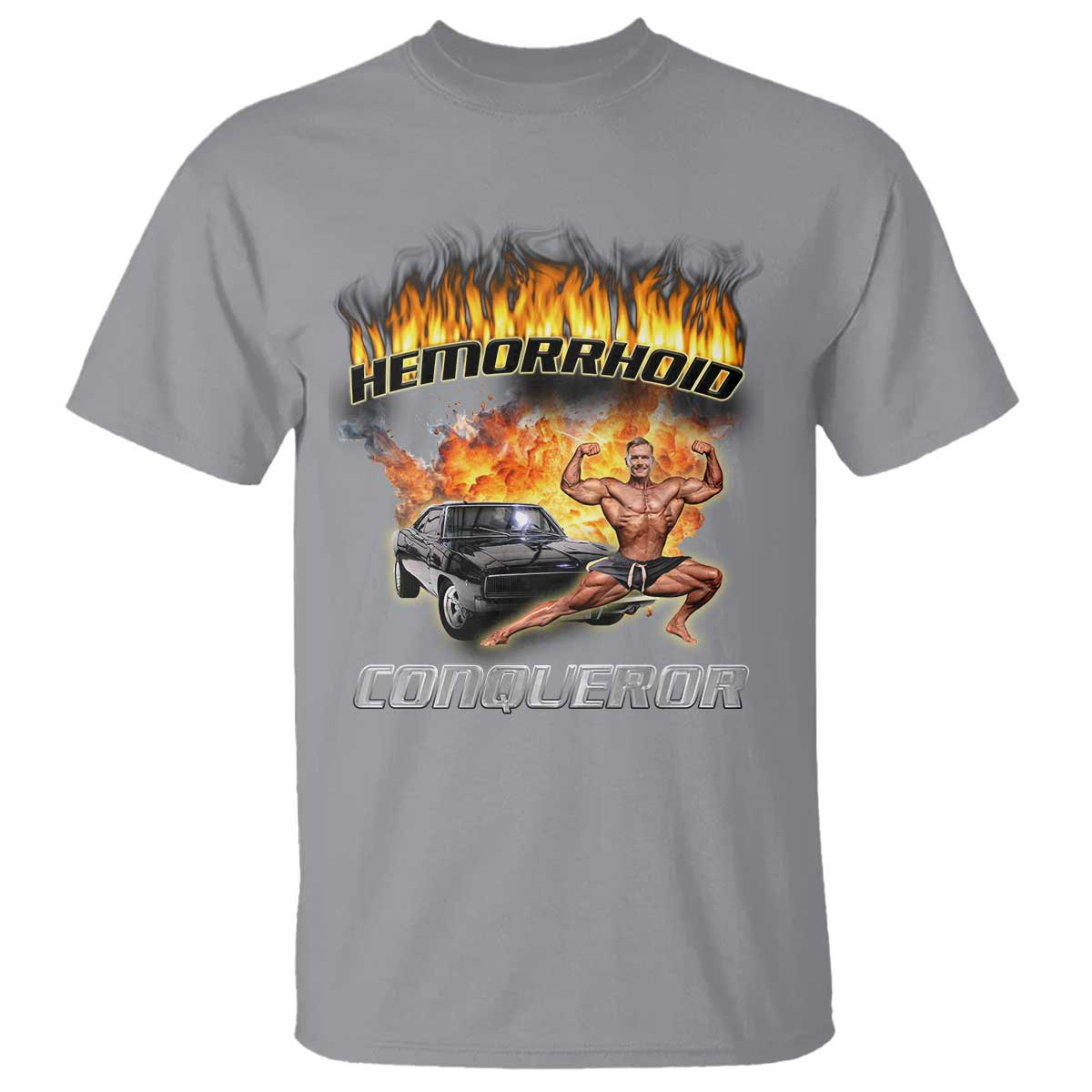 funny-joke-meme-hemorrhoid-conqueror-t-shirt