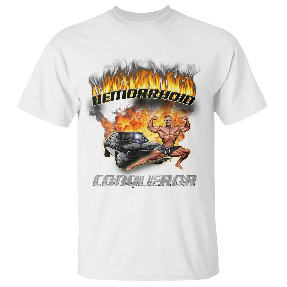 funny-joke-meme-hemorrhoid-conqueror-t-shirt