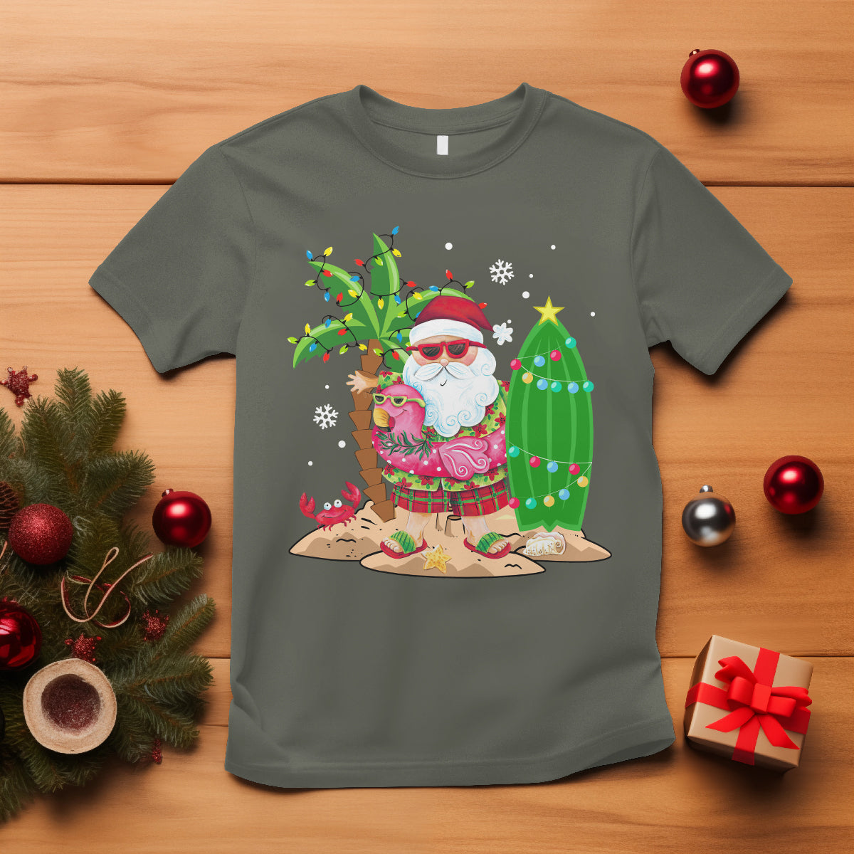 christmas-in-hawaii-t-shirt-flamingo-float-xmas-palm-tree-surfboard-cute-santa-at-beach