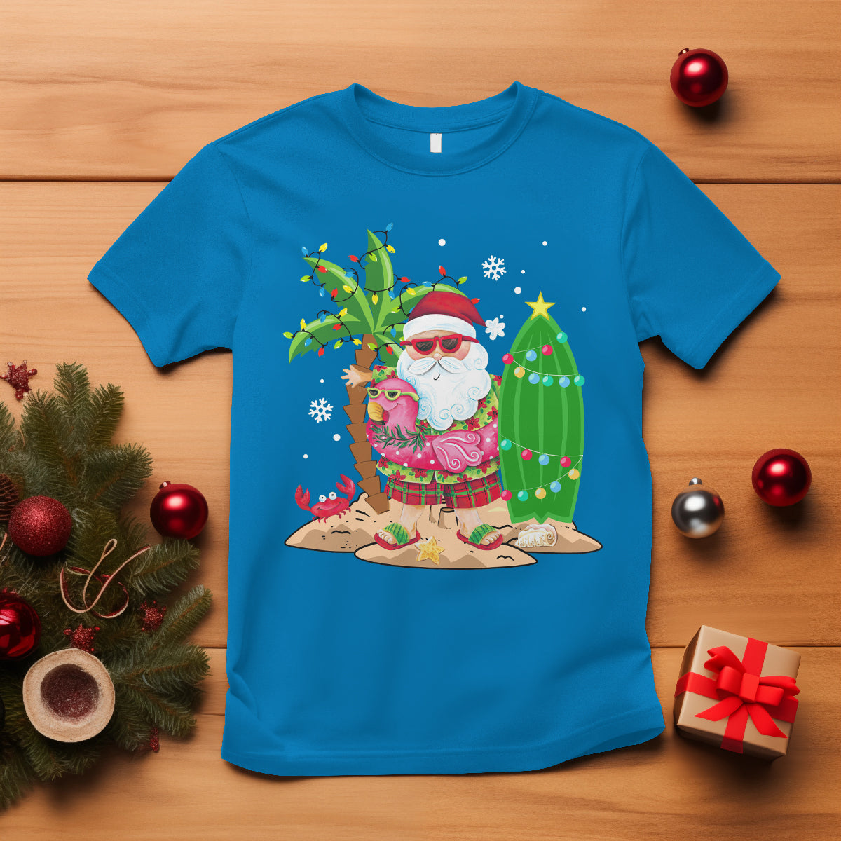 christmas-in-hawaii-t-shirt-flamingo-float-xmas-palm-tree-surfboard-cute-santa-at-beach