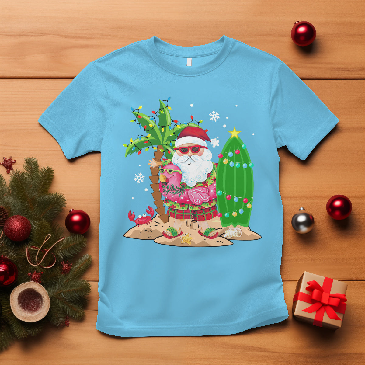 christmas-in-hawaii-t-shirt-flamingo-float-xmas-palm-tree-surfboard-cute-santa-at-beach