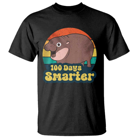 100th-day-of-school-t-shirt-moo-deng-100-days-smarter-retro-baby-hippo