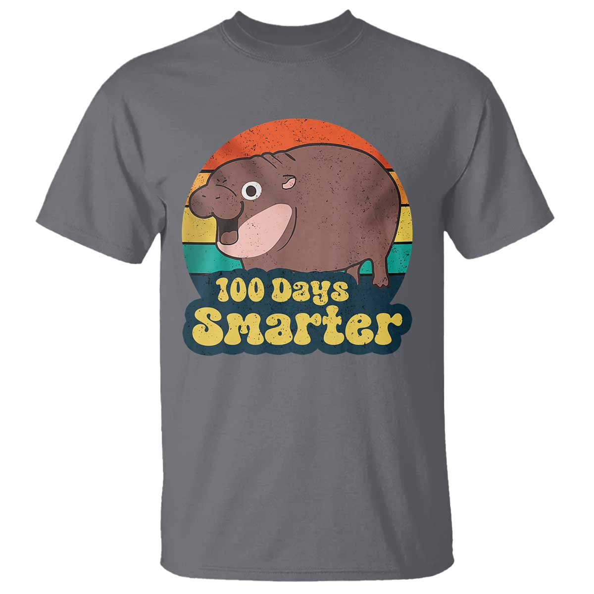 100th-day-of-school-t-shirt-moo-deng-100-days-smarter-retro-baby-hippo