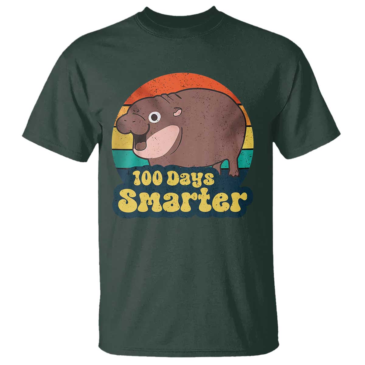 100th-day-of-school-t-shirt-moo-deng-100-days-smarter-retro-baby-hippo