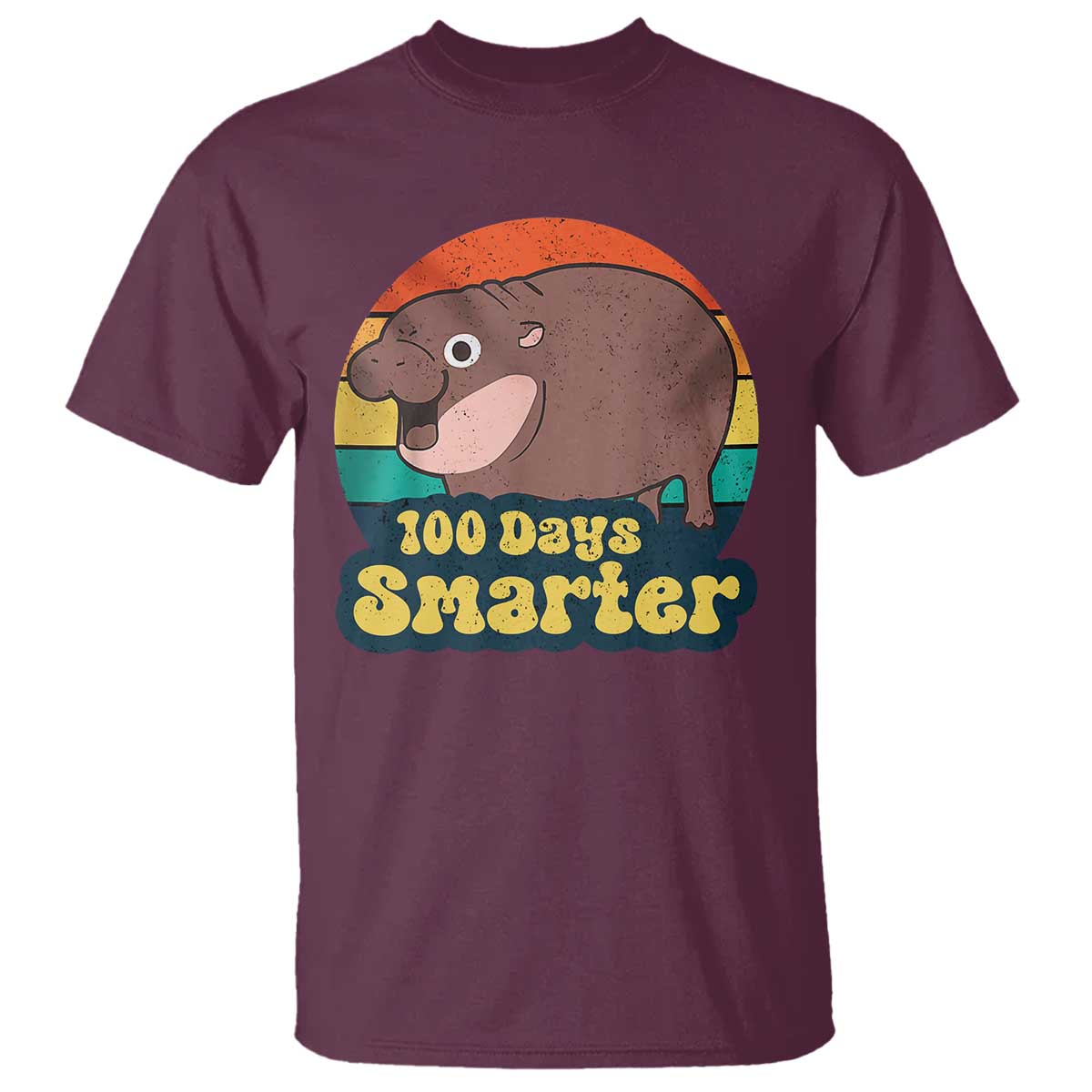 100th-day-of-school-t-shirt-moo-deng-100-days-smarter-retro-baby-hippo