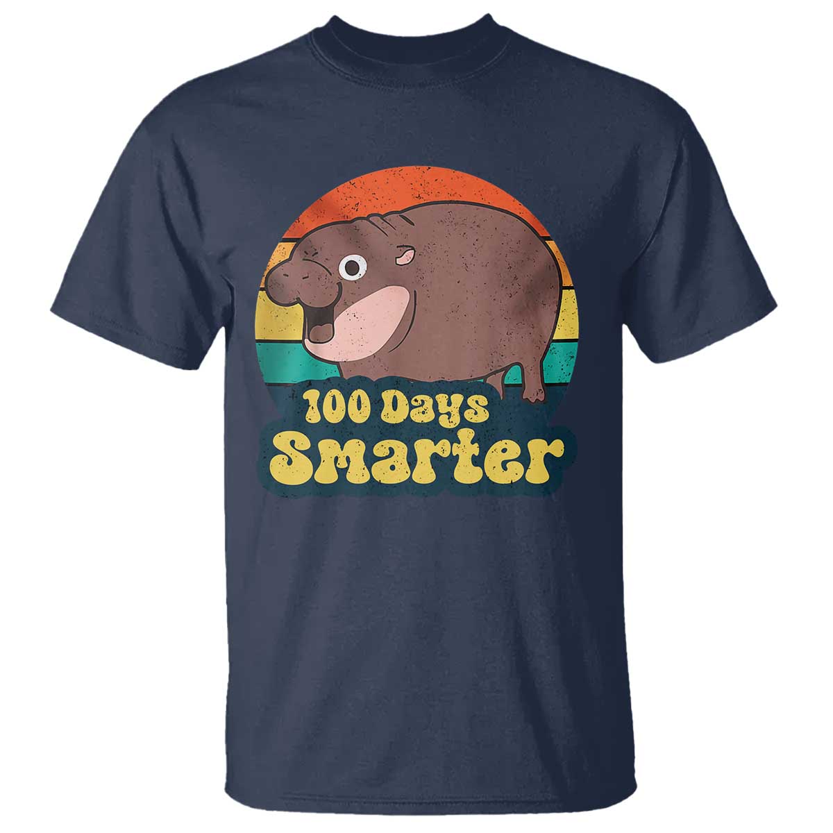 100th-day-of-school-t-shirt-moo-deng-100-days-smarter-retro-baby-hippo