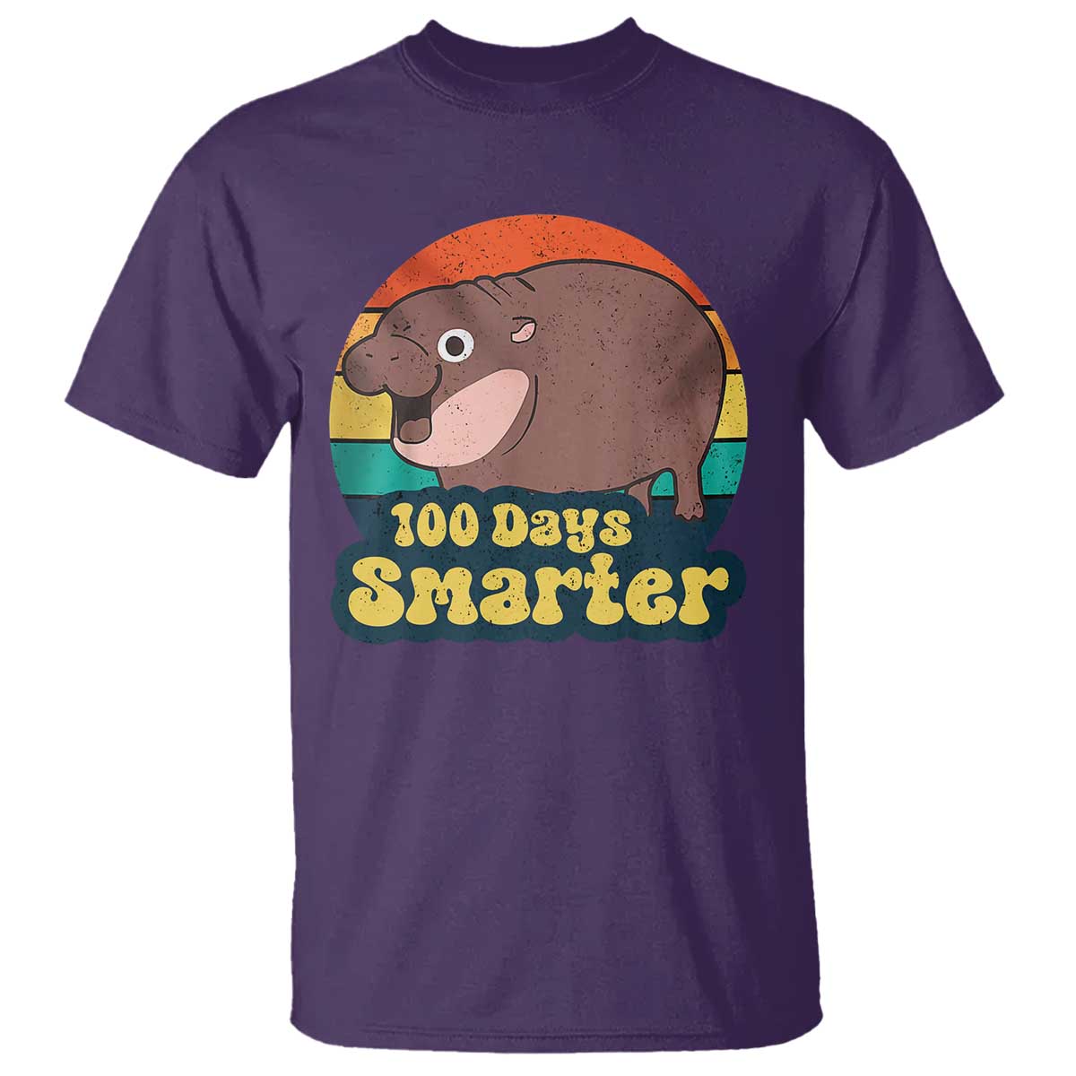 100th-day-of-school-t-shirt-moo-deng-100-days-smarter-retro-baby-hippo