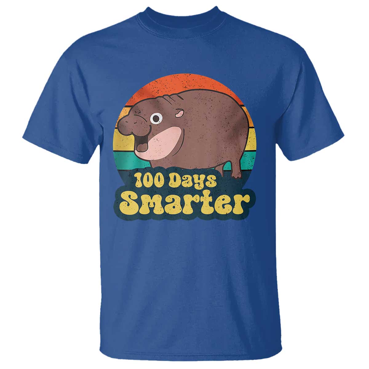 100th-day-of-school-t-shirt-moo-deng-100-days-smarter-retro-baby-hippo