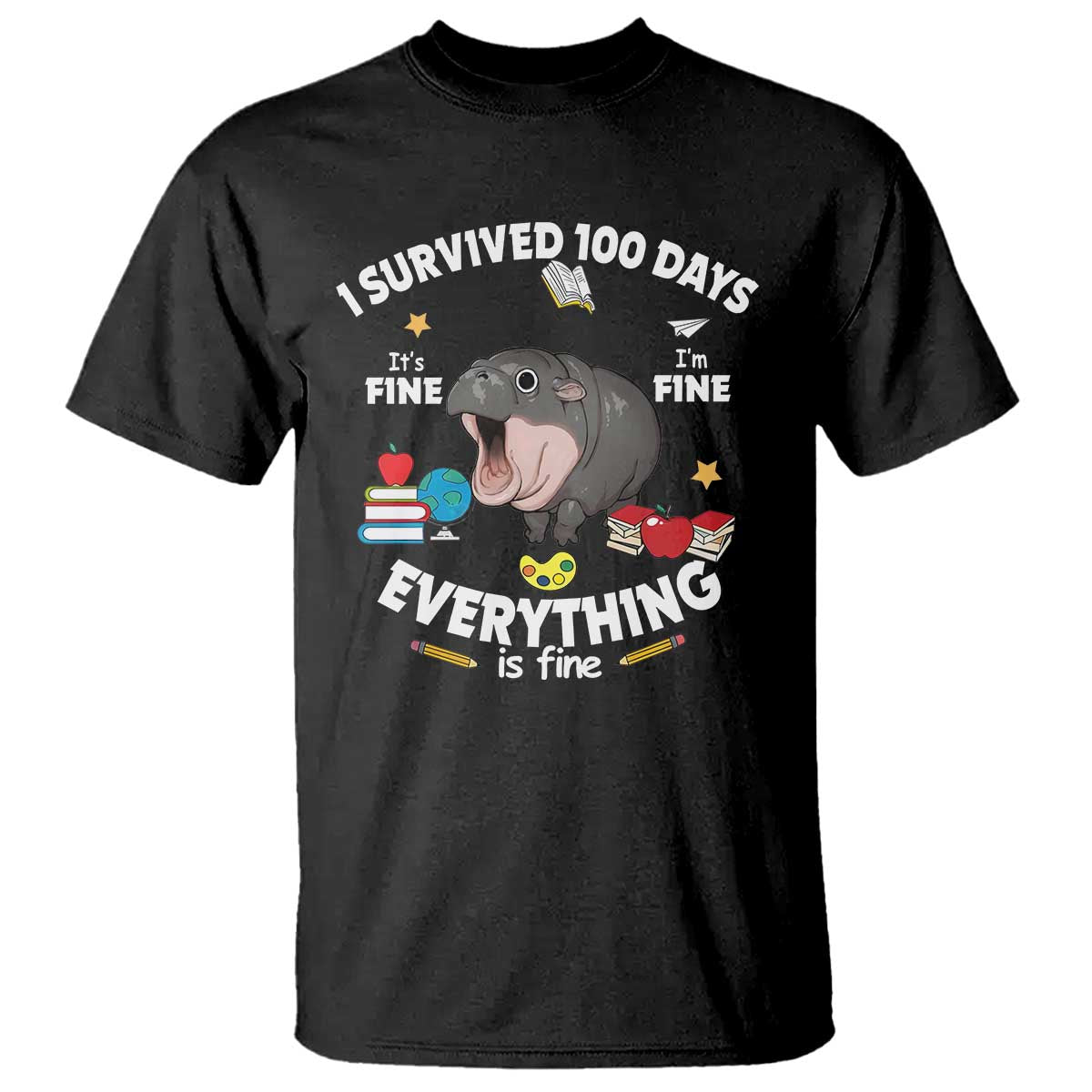 funny-moo-deng-100th-day-of-school-t-shirt-i-survived-100-days-everything-is-fine