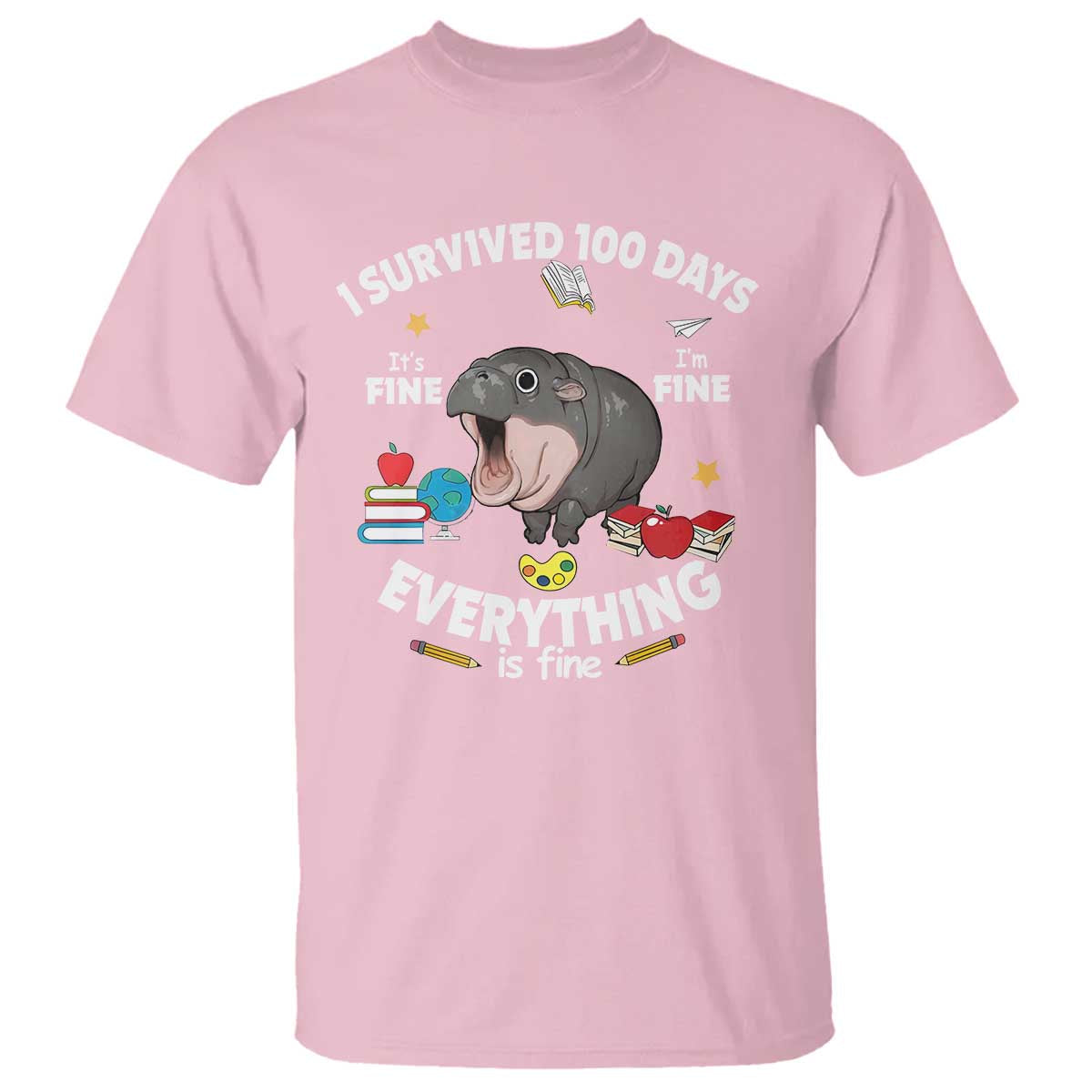 funny-moo-deng-100th-day-of-school-t-shirt-i-survived-100-days-everything-is-fine
