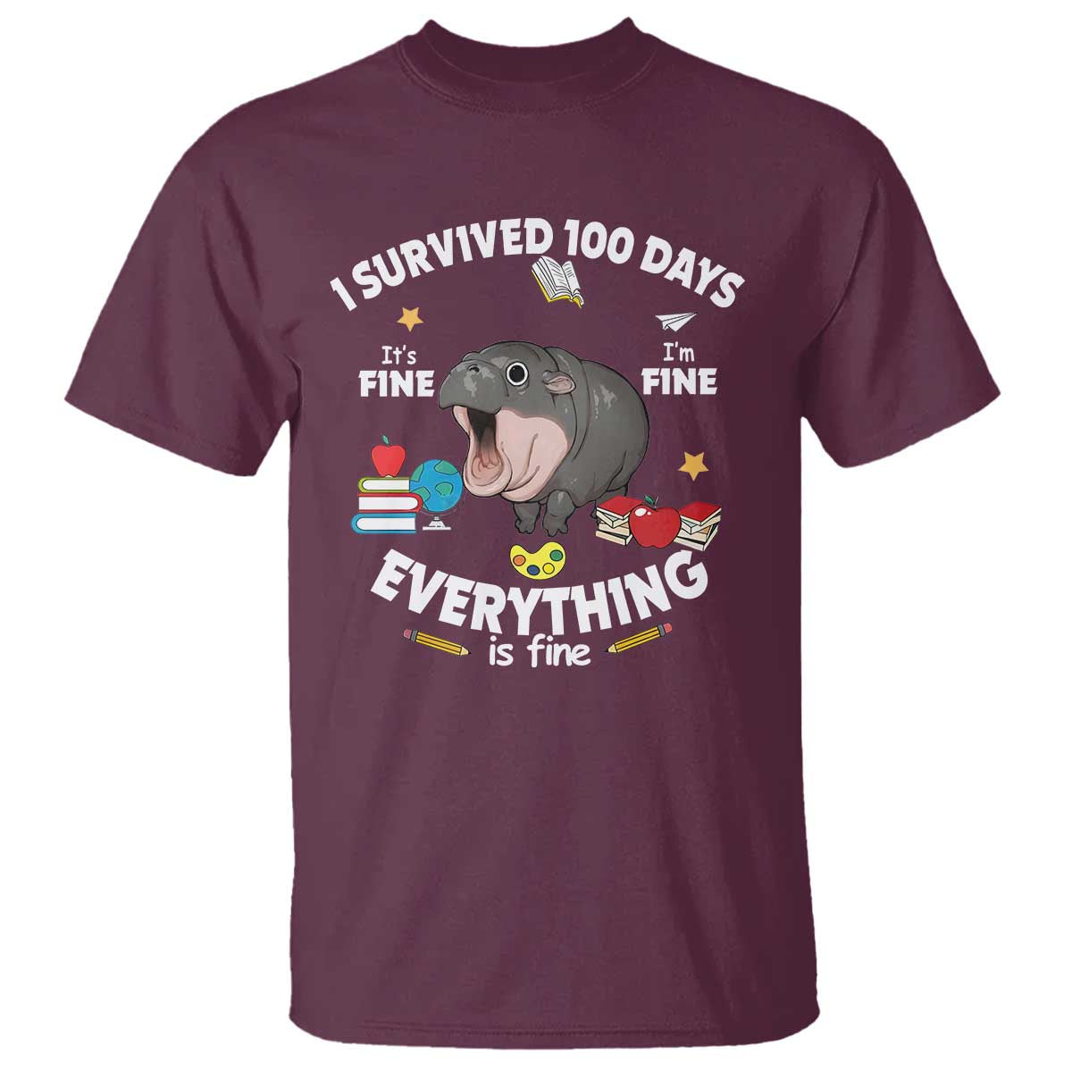 funny-moo-deng-100th-day-of-school-t-shirt-i-survived-100-days-everything-is-fine