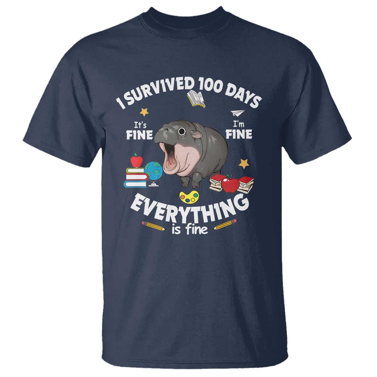 funny-moo-deng-100th-day-of-school-t-shirt-i-survived-100-days-everything-is-fine