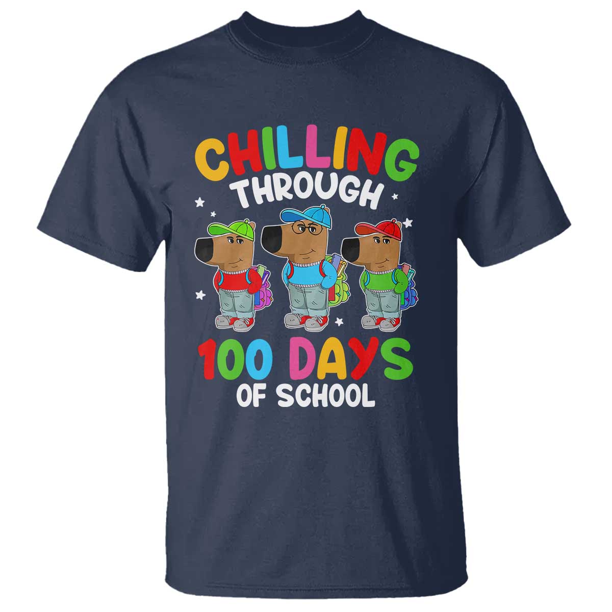 funny-chilling-through-100-days-of-school-t-shirt
