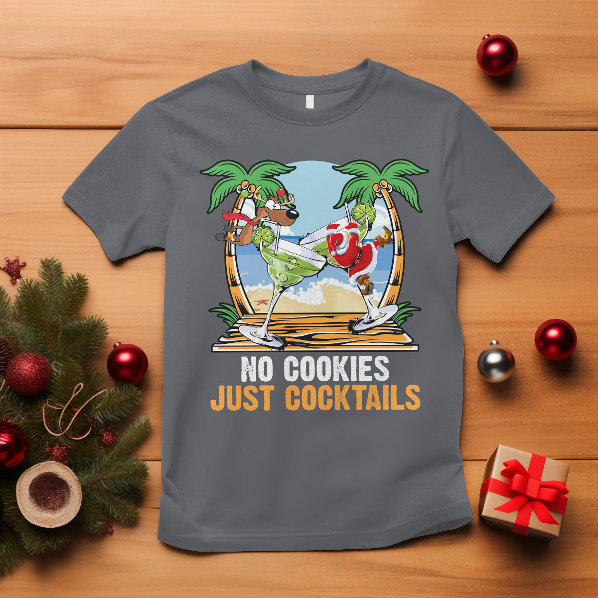 no-cookies-just-cocktails-drunk-santa-reindeer-summer-christmas-t-shirt