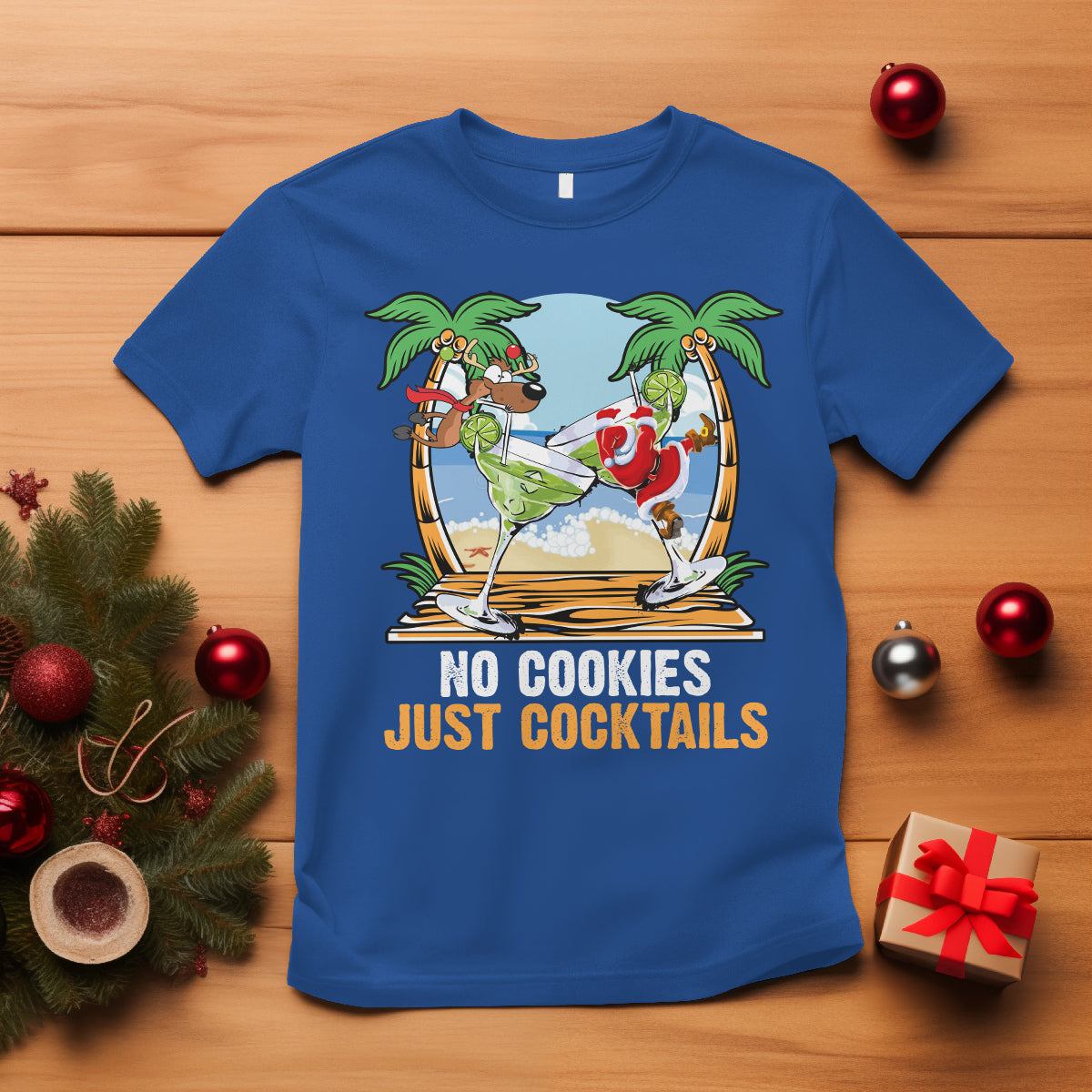 no-cookies-just-cocktails-drunk-santa-reindeer-summer-christmas-t-shirt