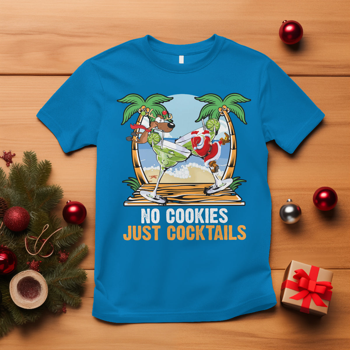 no-cookies-just-cocktails-drunk-santa-reindeer-summer-christmas-t-shirt