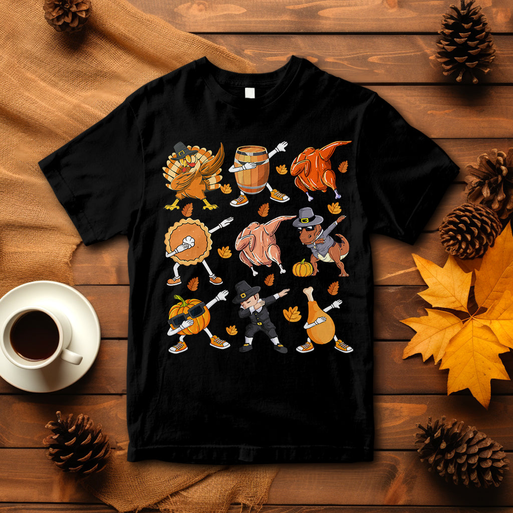dabbing-turkey-t-rex-pilgrim-pumpkin-pie-funny-thanksgiving-t-shirt