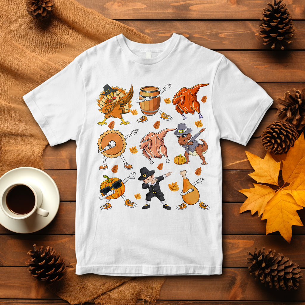 dabbing-turkey-t-rex-pilgrim-pumpkin-pie-funny-thanksgiving-t-shirt