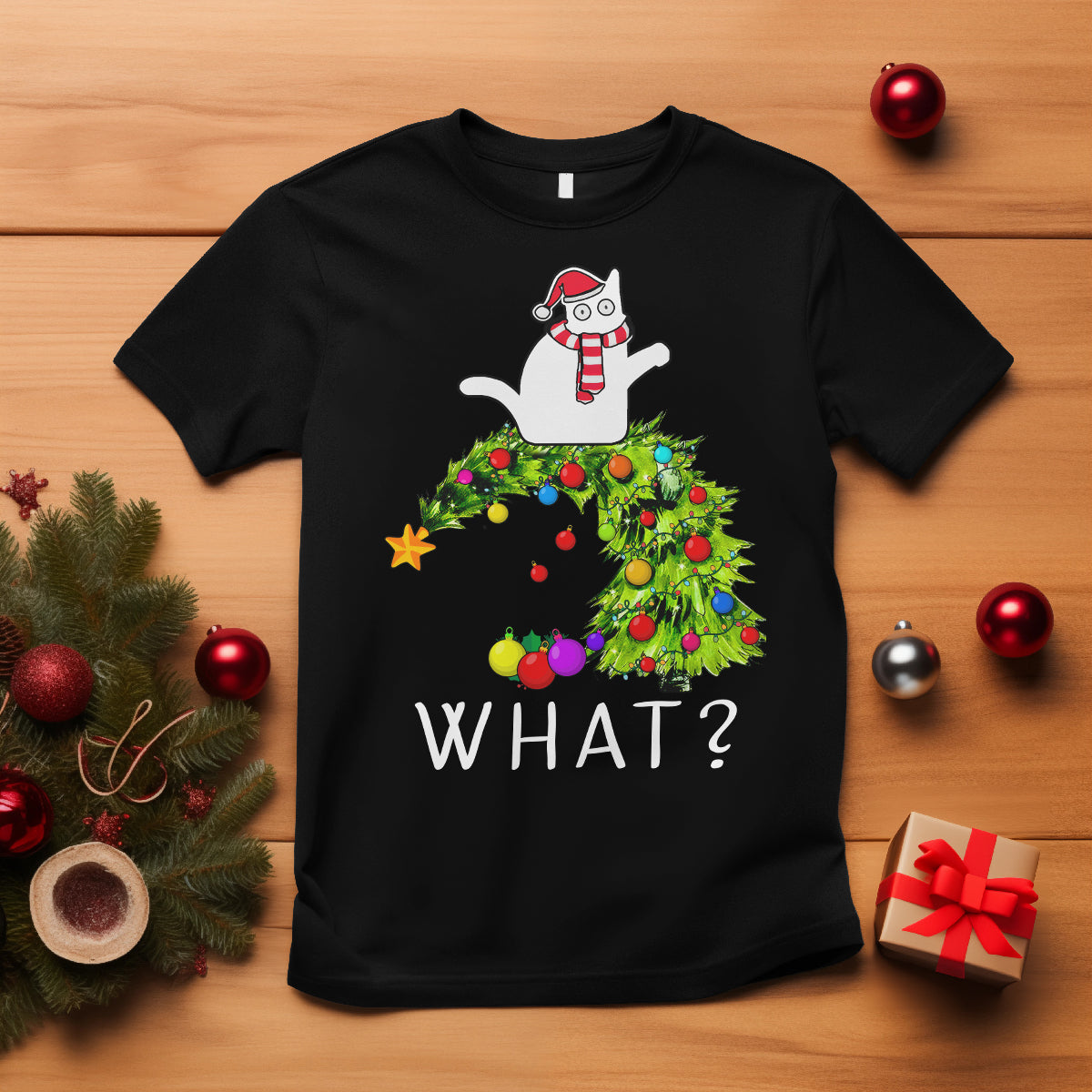 what-cat-pushing-christmas-tree-xmas-mischievous-cat-lover-t-shirt