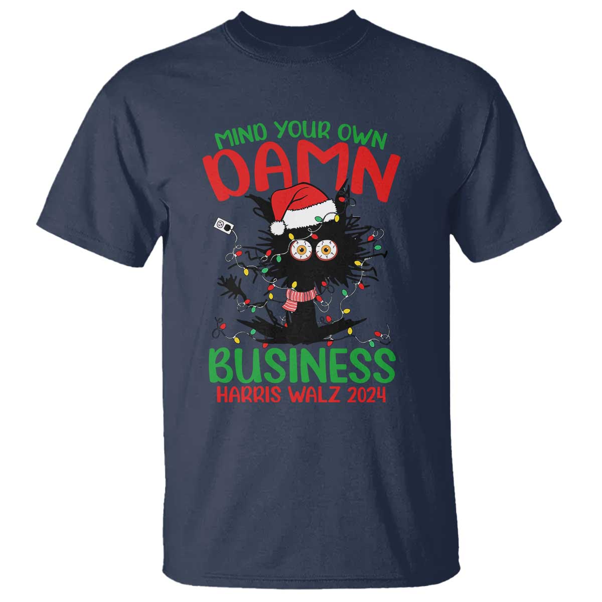 christmas-harris-walz-t-shirt-funny-santa-cat-mind-your-own-damn-business
