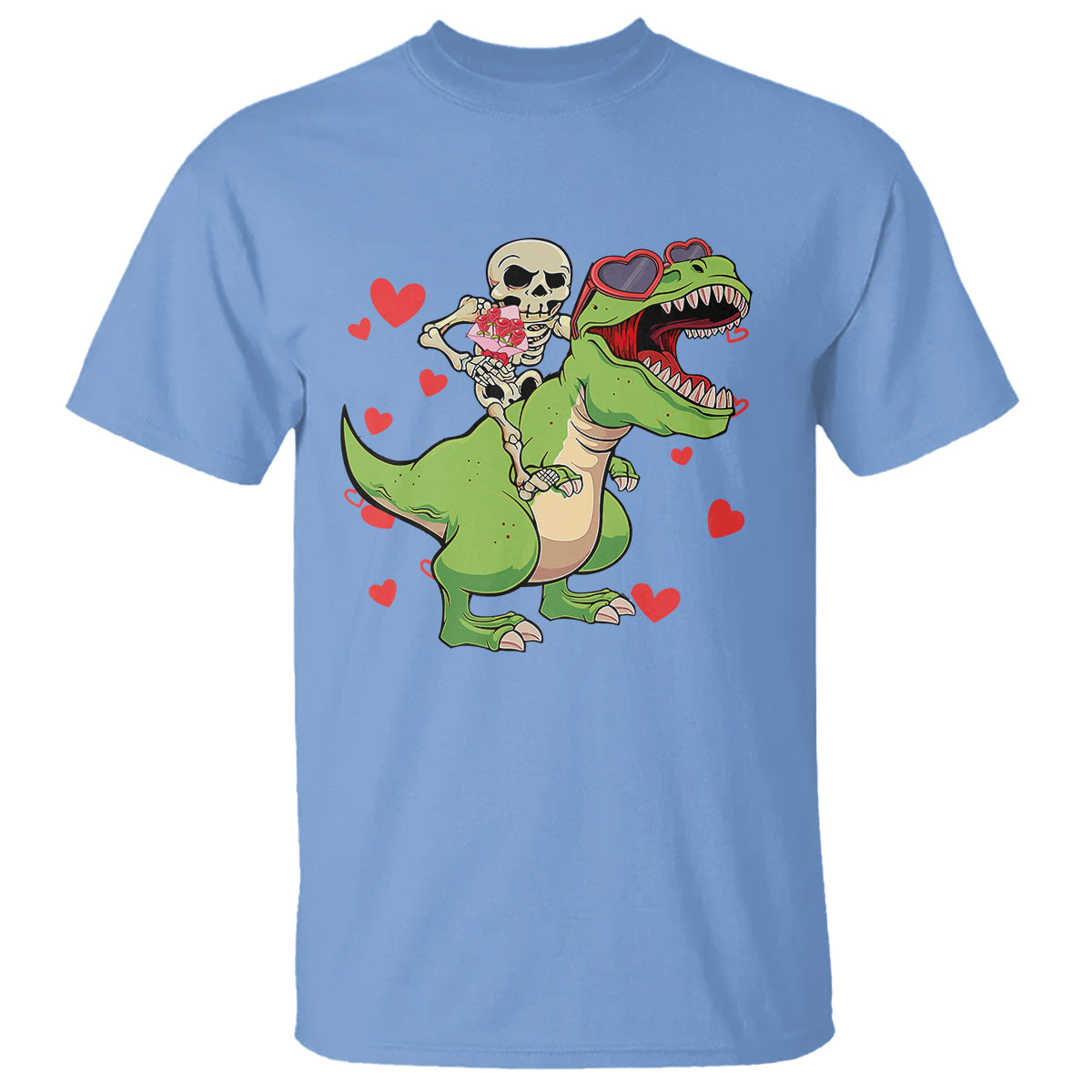 valentines-day-t-shirt-skeleton-riding-dinosaur-rose-bouquet