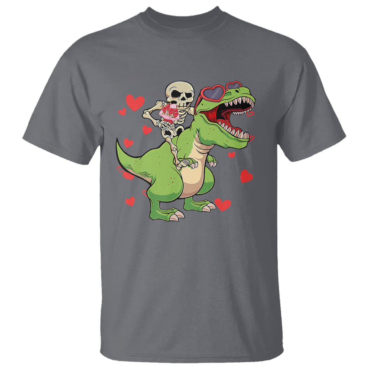 valentines-day-t-shirt-skeleton-riding-dinosaur-rose-bouquet