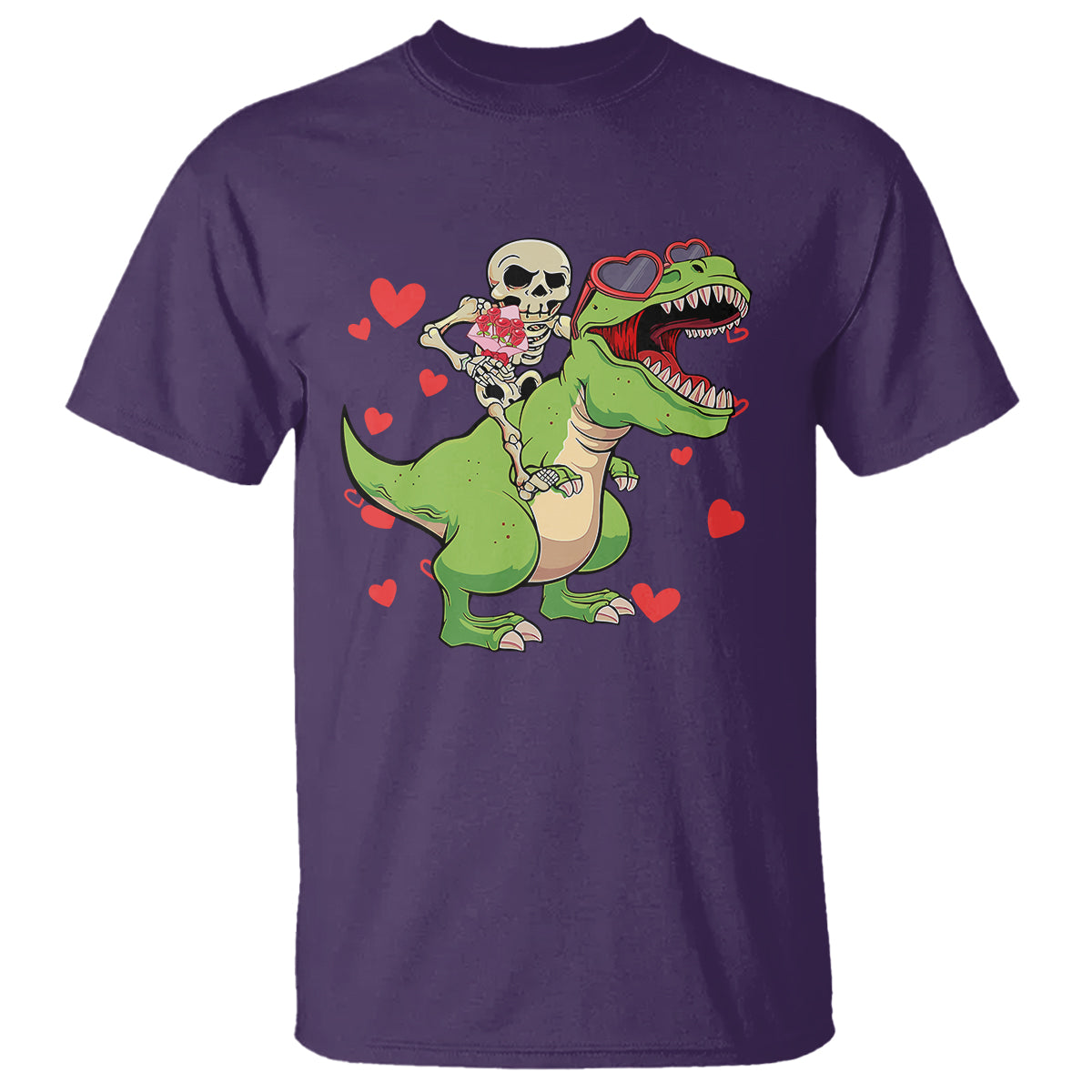 valentines-day-t-shirt-skeleton-riding-dinosaur-rose-bouquet