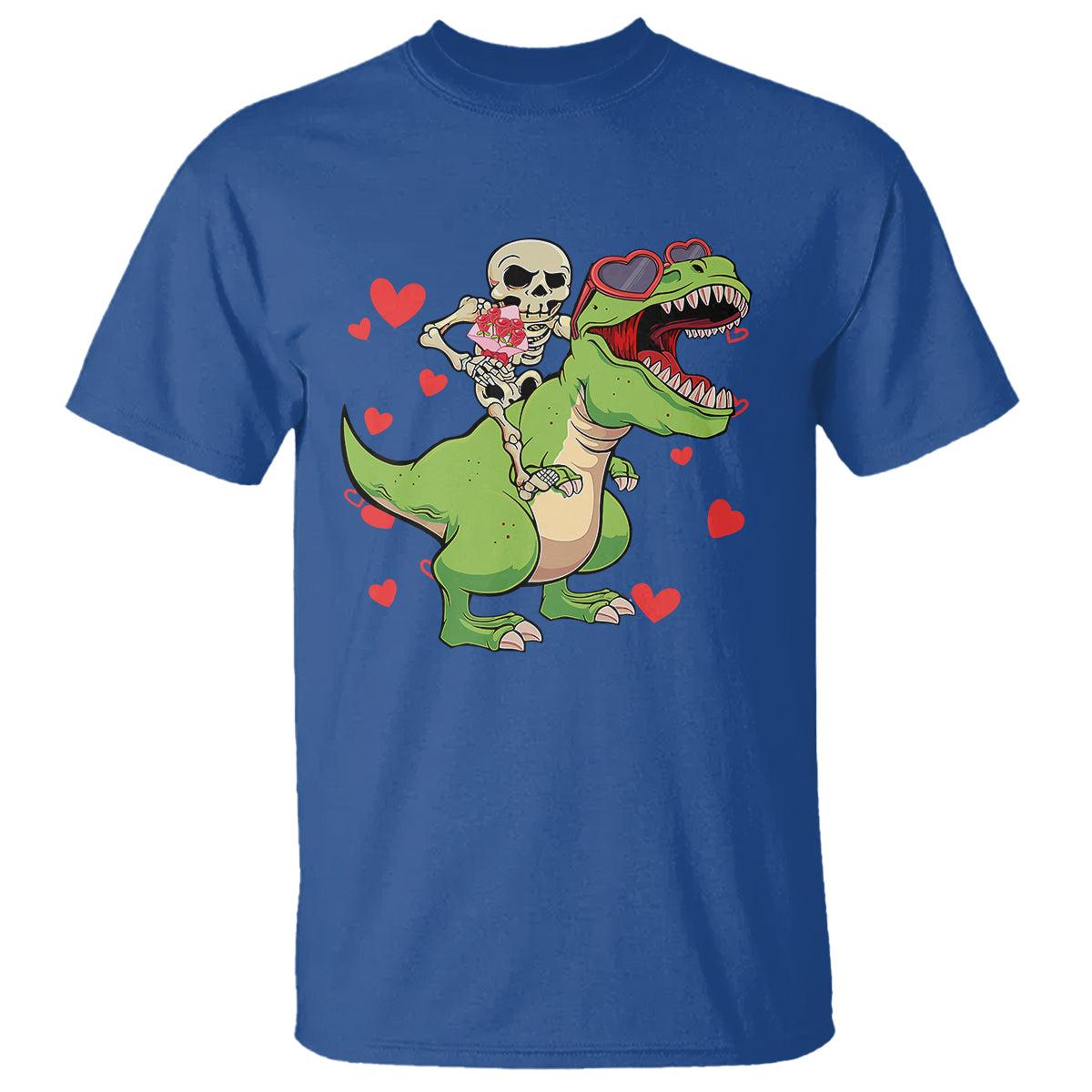 valentines-day-t-shirt-skeleton-riding-dinosaur-rose-bouquet