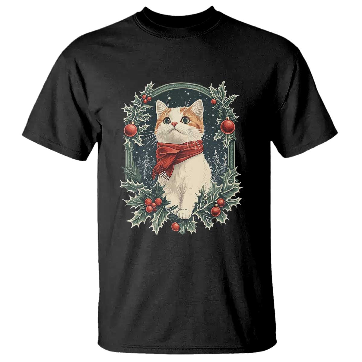 christmas-cat-t-shirt-vintage-kitten-victorian-royal-holly