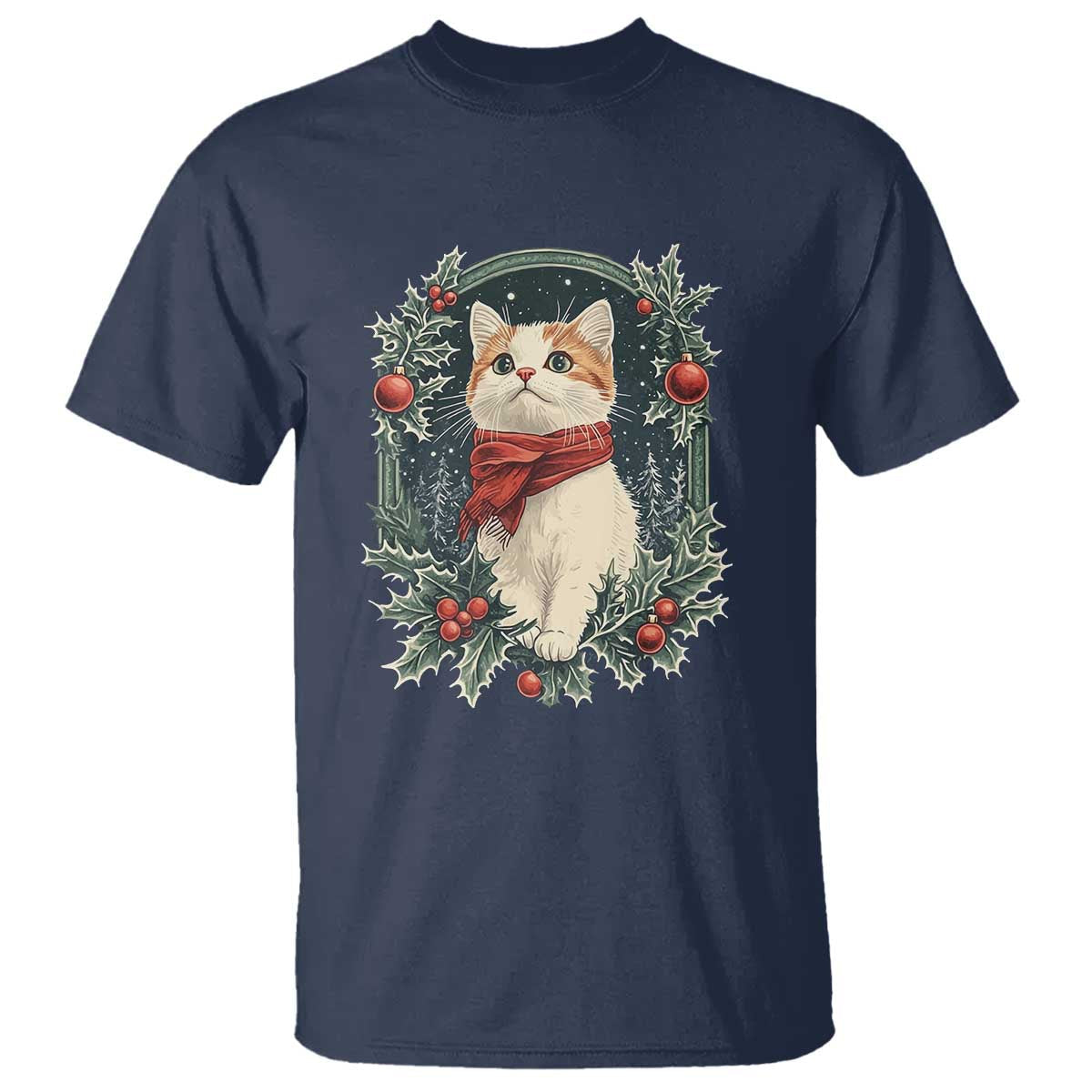 christmas-cat-t-shirt-vintage-kitten-victorian-royal-holly