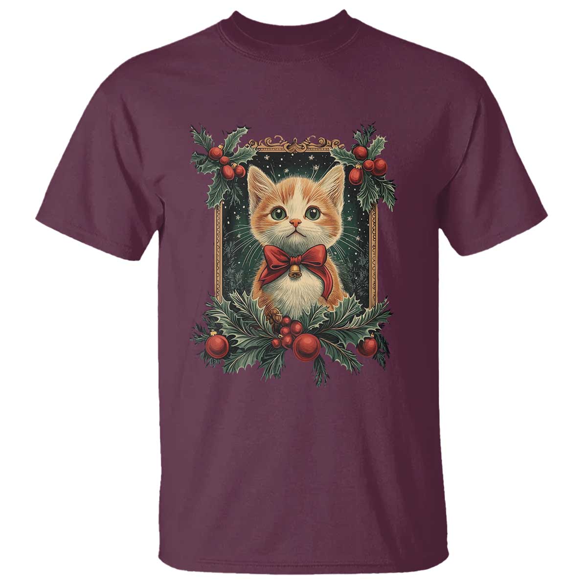 christmas-cat-t-shirt-vintage-kitten-royal-victorian-holly-wreath