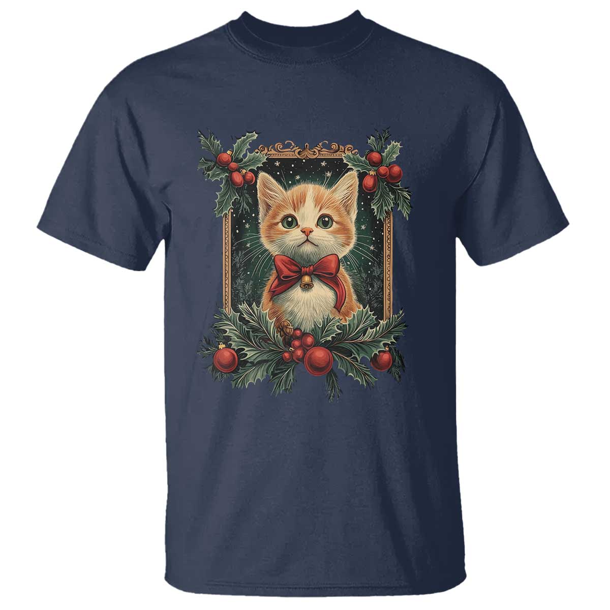 christmas-cat-t-shirt-vintage-kitten-royal-victorian-holly-wreath