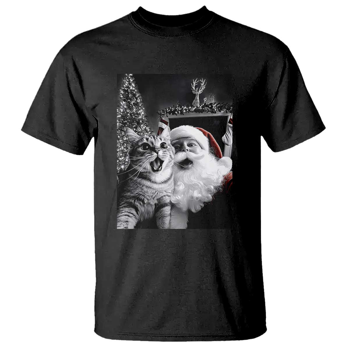 funny-christmas-cat-selfie-with-santa-t-shirt