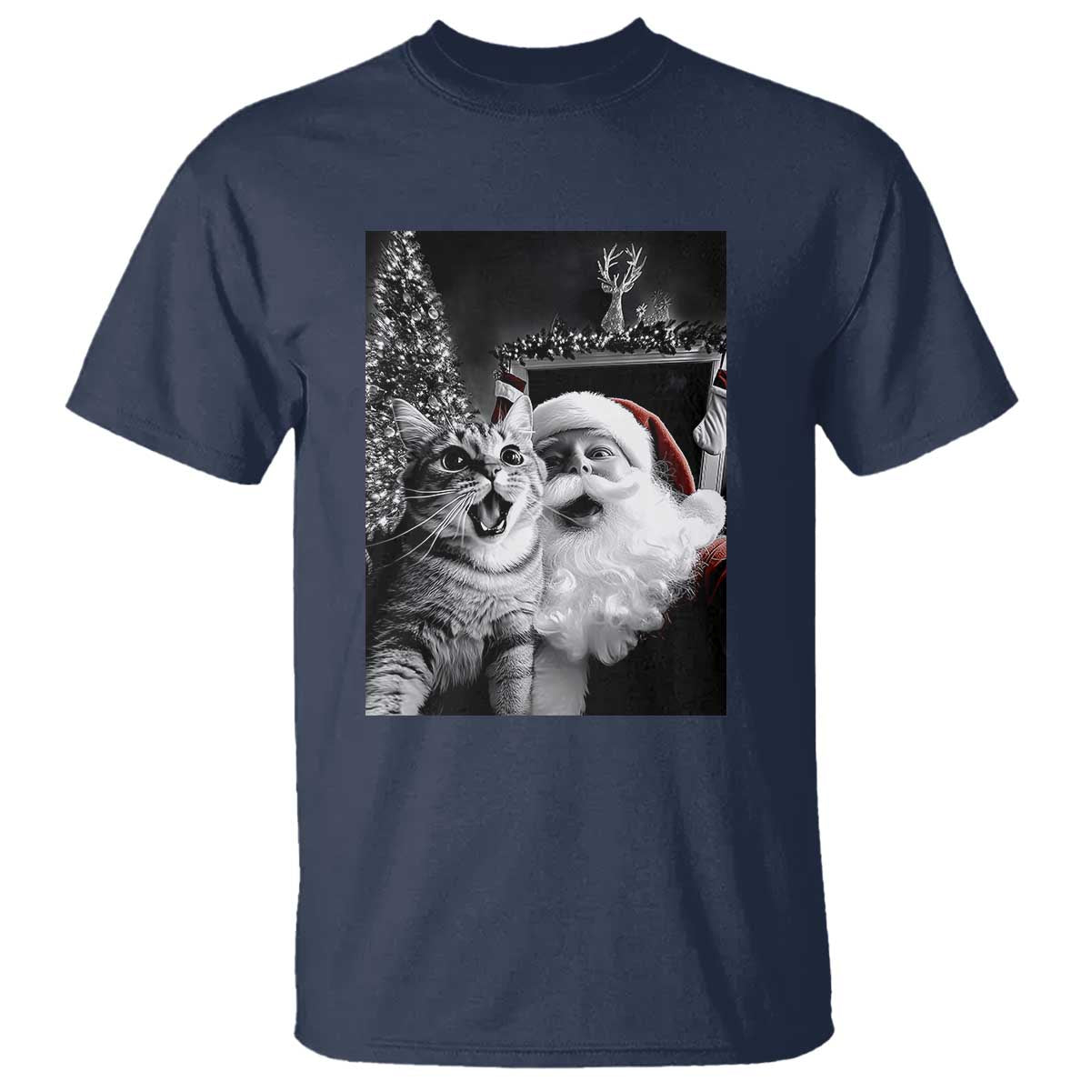 funny-christmas-cat-selfie-with-santa-t-shirt