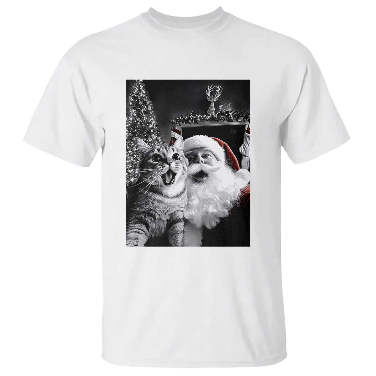 funny-christmas-cat-selfie-with-santa-t-shirt