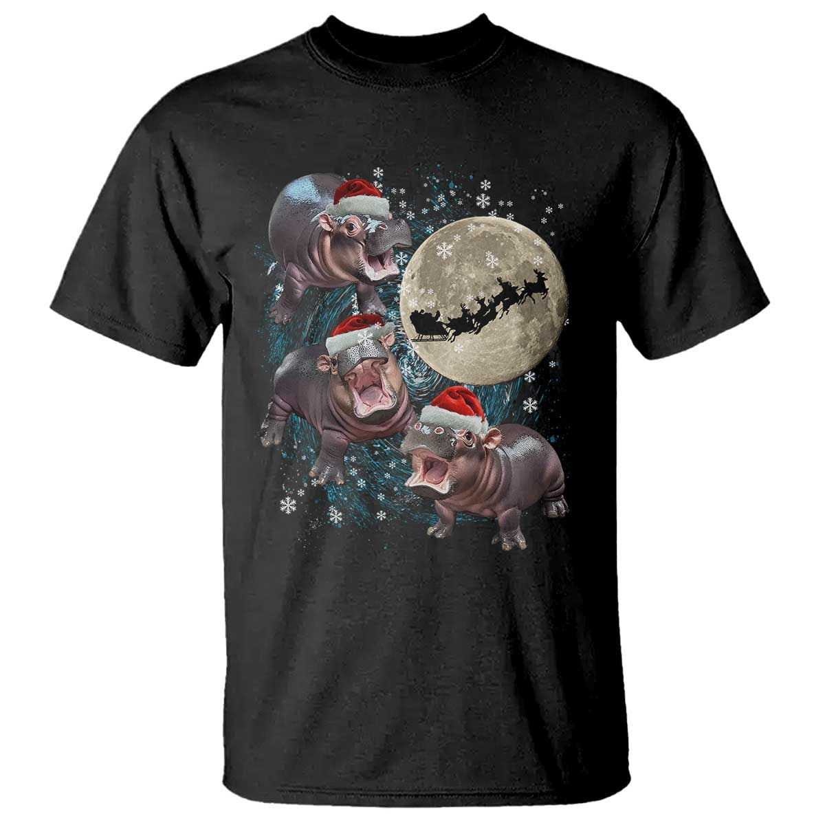 funny-christmas-moo-deng-t-shirt-baby-hippo-santa-sleigh-galaxy-outer-space