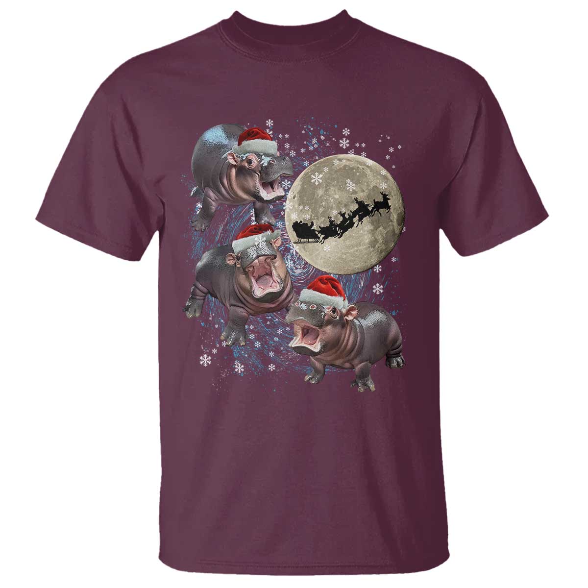 funny-christmas-moo-deng-t-shirt-baby-hippo-santa-sleigh-galaxy-outer-space
