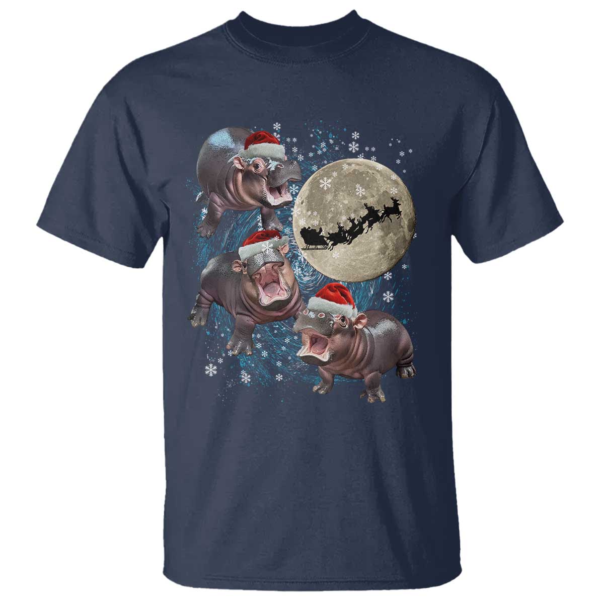 funny-christmas-moo-deng-t-shirt-baby-hippo-santa-sleigh-galaxy-outer-space