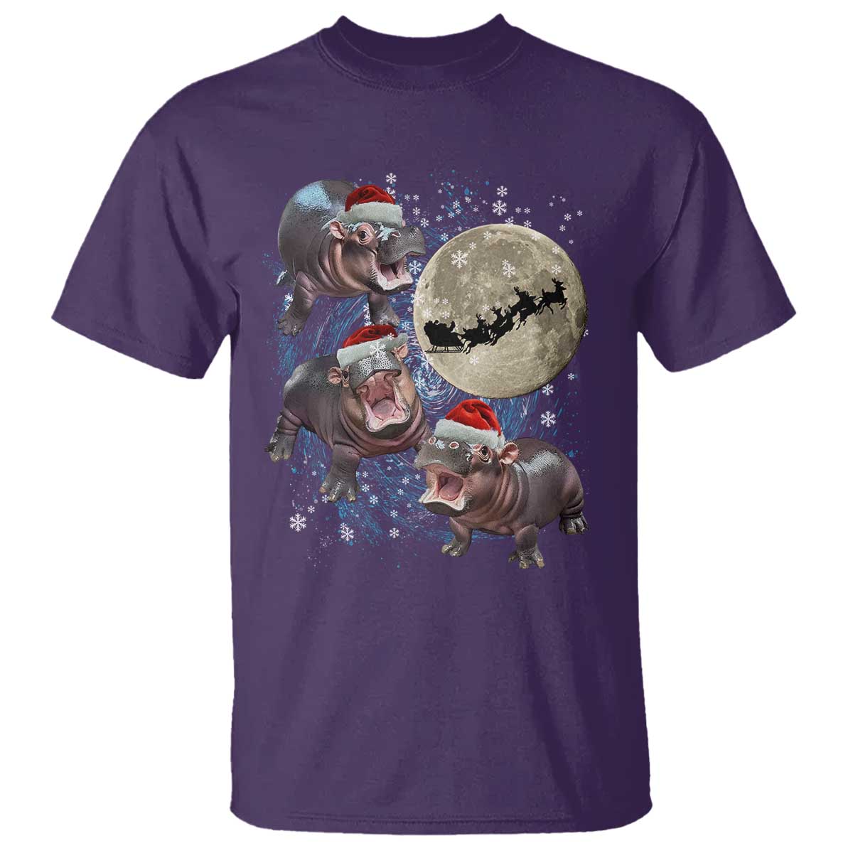 funny-christmas-moo-deng-t-shirt-baby-hippo-santa-sleigh-galaxy-outer-space
