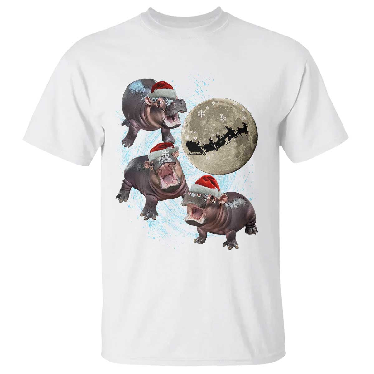 funny-christmas-moo-deng-t-shirt-baby-hippo-santa-sleigh-galaxy-outer-space
