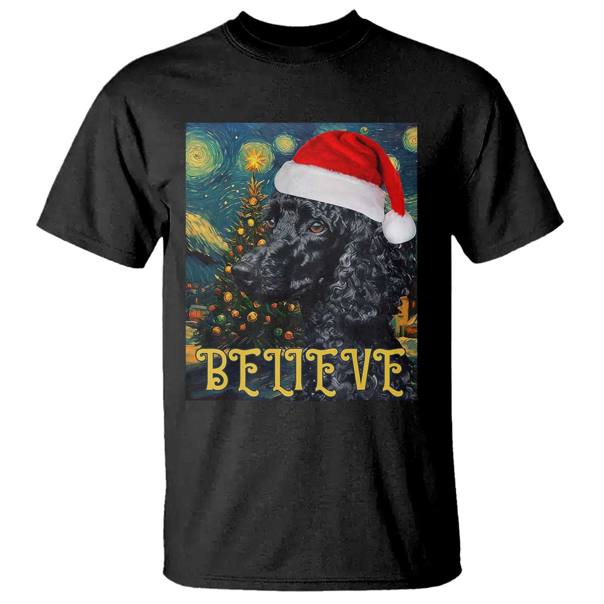 funny-xmas-poodle-t-shirt-believe-christmas-starry-night-dog-lover