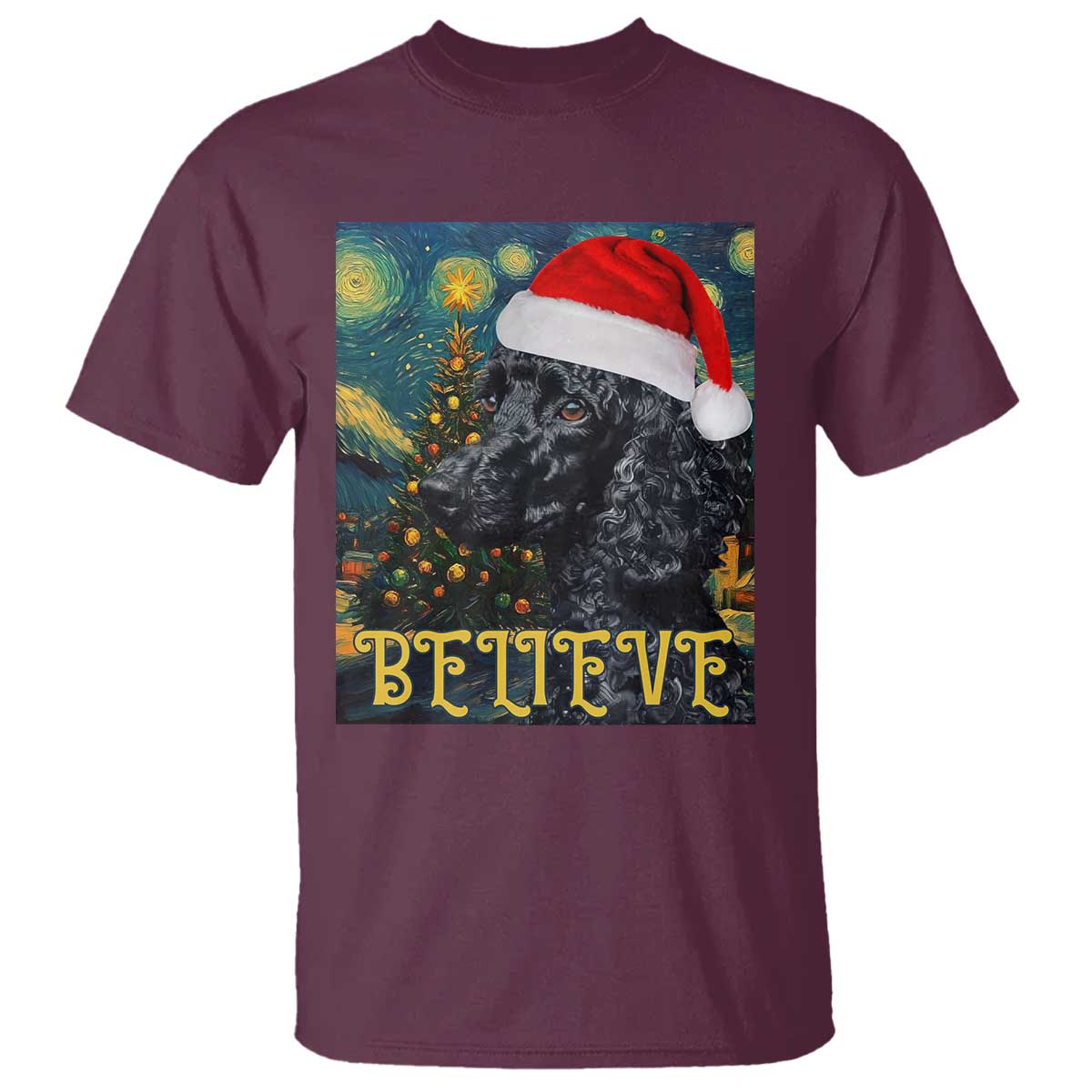 funny-xmas-poodle-t-shirt-believe-christmas-starry-night-dog-lover