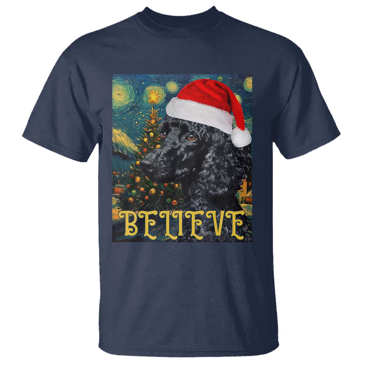 funny-xmas-poodle-t-shirt-believe-christmas-starry-night-dog-lover