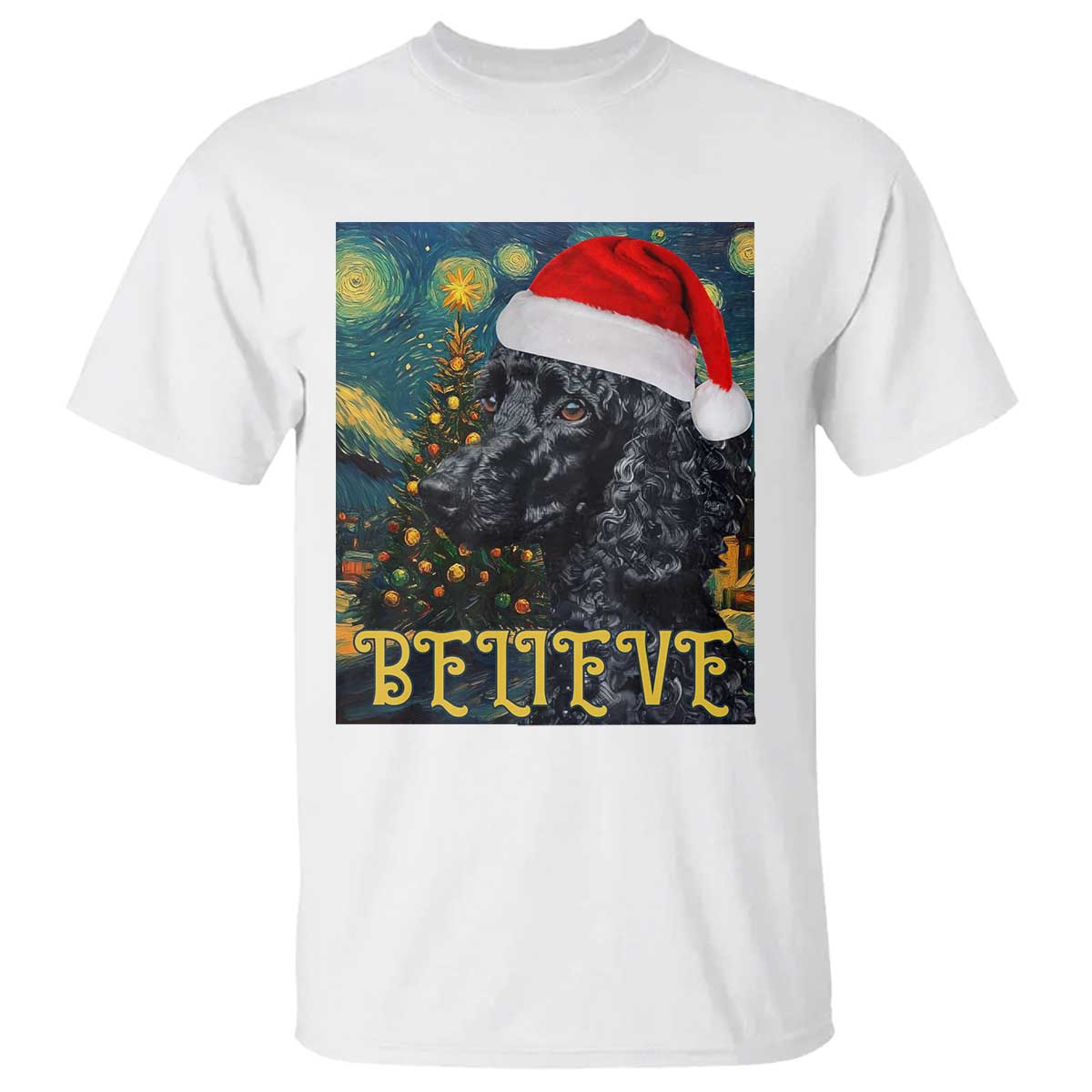 funny-xmas-poodle-t-shirt-believe-christmas-starry-night-dog-lover