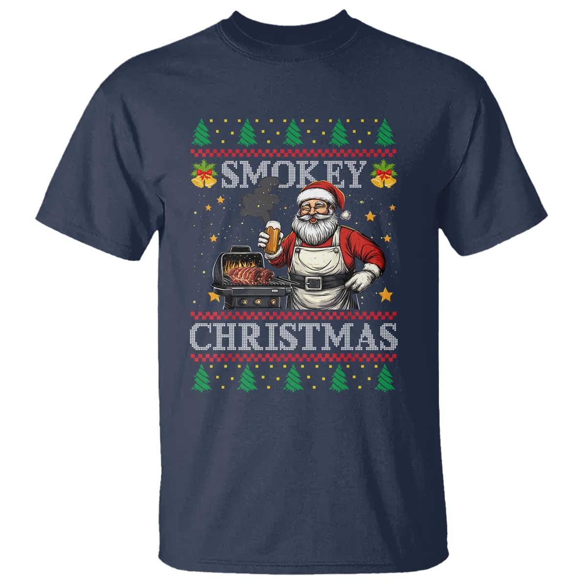 funny-xmas-grilling-t-shirt-smokey-christmas-bbq-santa-grill-roast-on-smoker