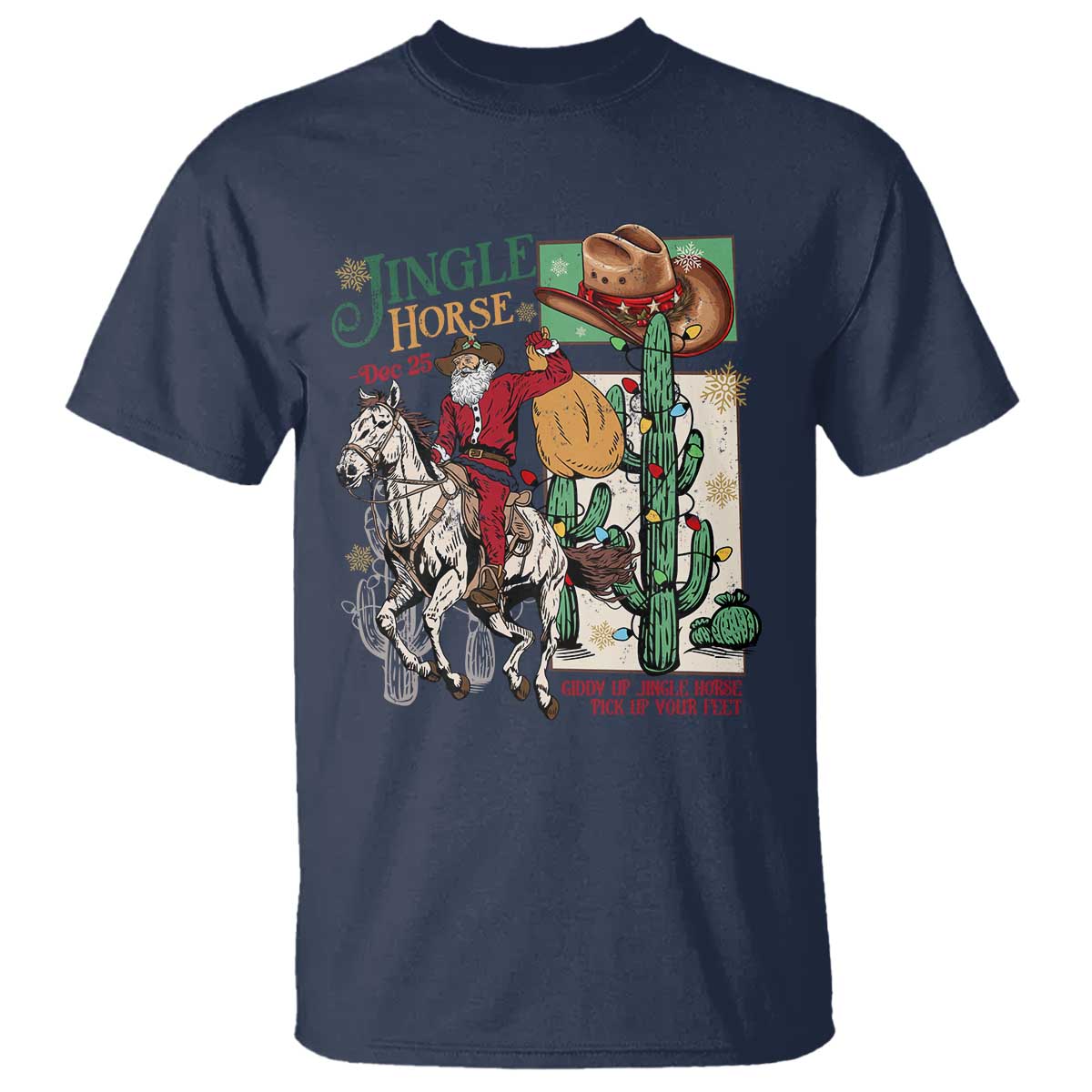 western-christmas-t-shirt-jingle-horse-pick-up-your-feet-cowboy-santa-rider