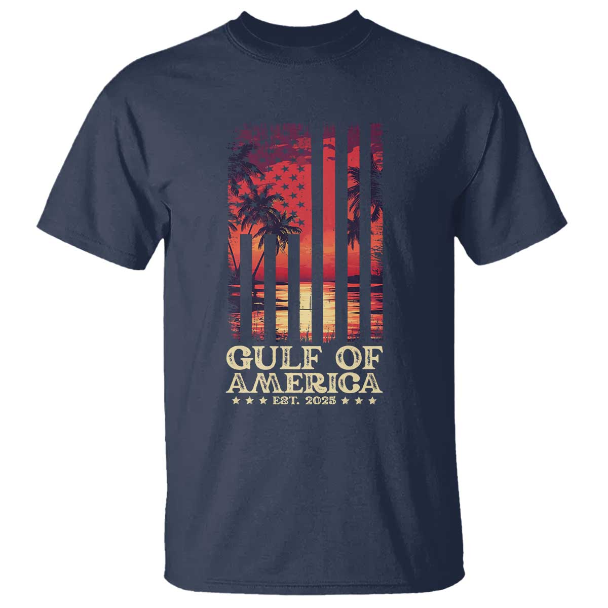 gulf-of-america-est-2025-t-shirt-sunset-american-flag-gulf-mexico