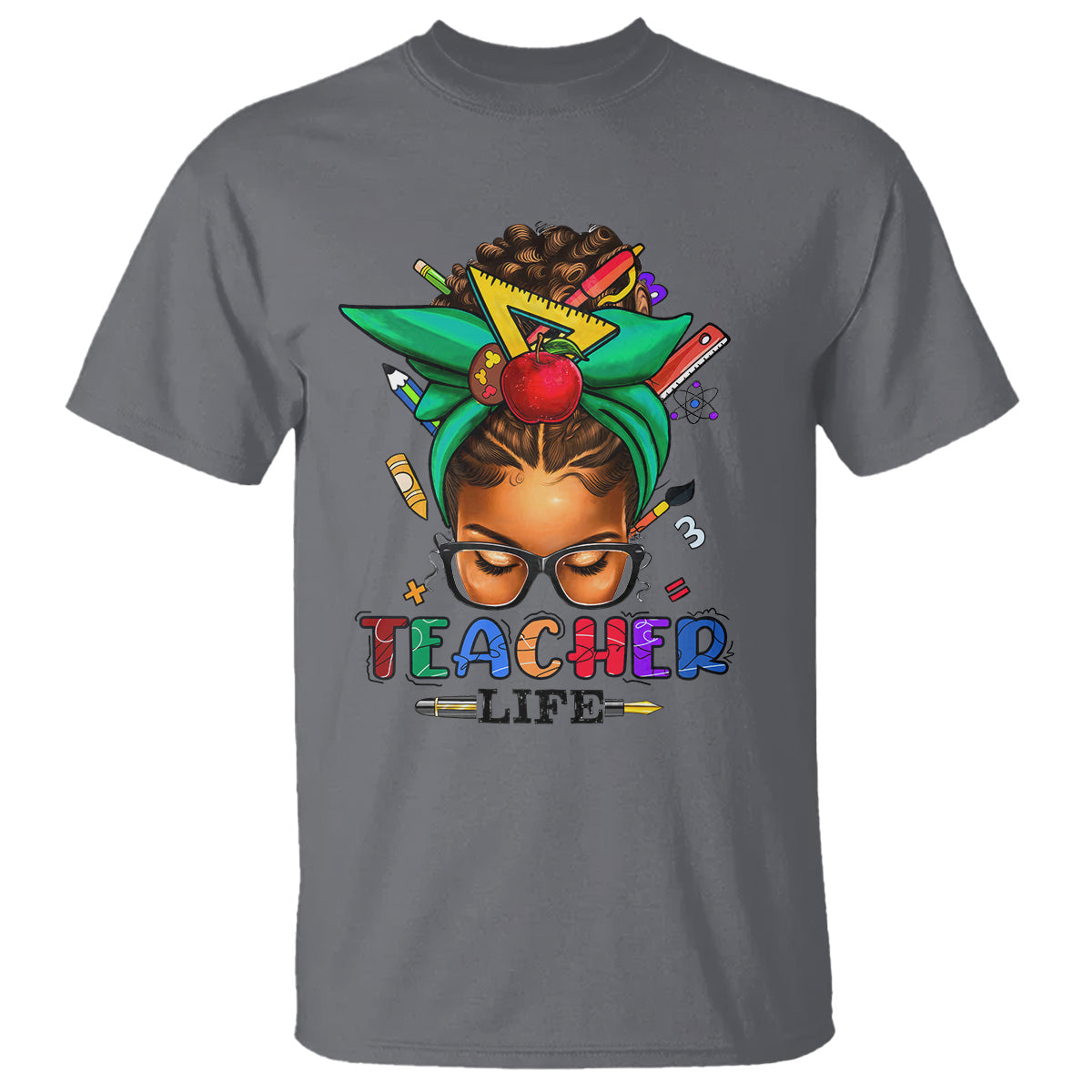 black-teacher-life-messy-bun-african-american-educate-t-shirt