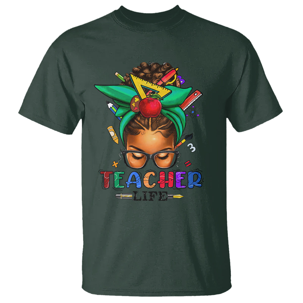 black-teacher-life-messy-bun-african-american-educate-t-shirt
